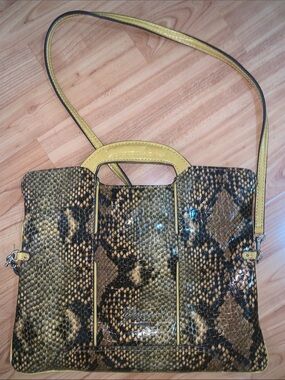 Guess Yellow Snake-Print Shoulder Bag with Top Handles